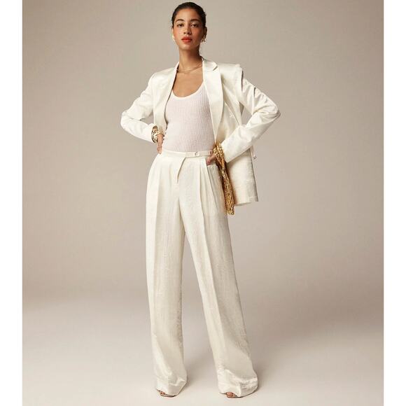 J.Crew Anna October Wide Leg Trouser Textured Satin Relaxed Ivory US 22 NWT - Picture 1 of 16